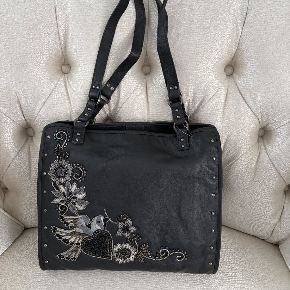 Mary Frances Mix it Up Leather Tote,  BLACK, NEW